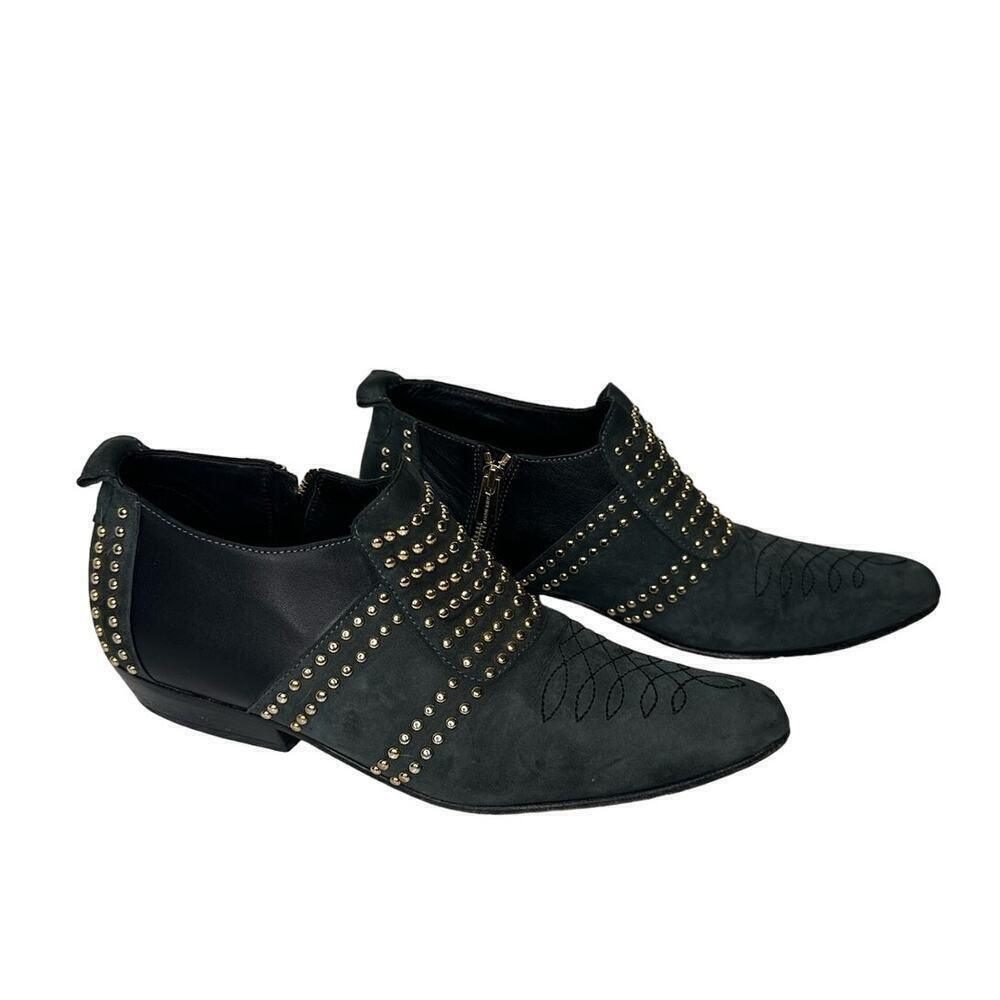 Anine Bing Charlie Low Pointed Toe Suede Studded Booties Women's US 6 Gray